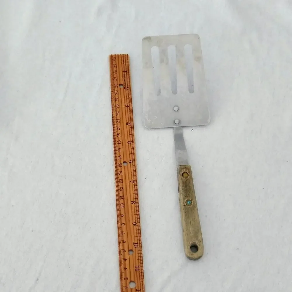 Vintage Robinson Knife Co Stainless Slotted Spatula Turner Flip Wood Handle USA
